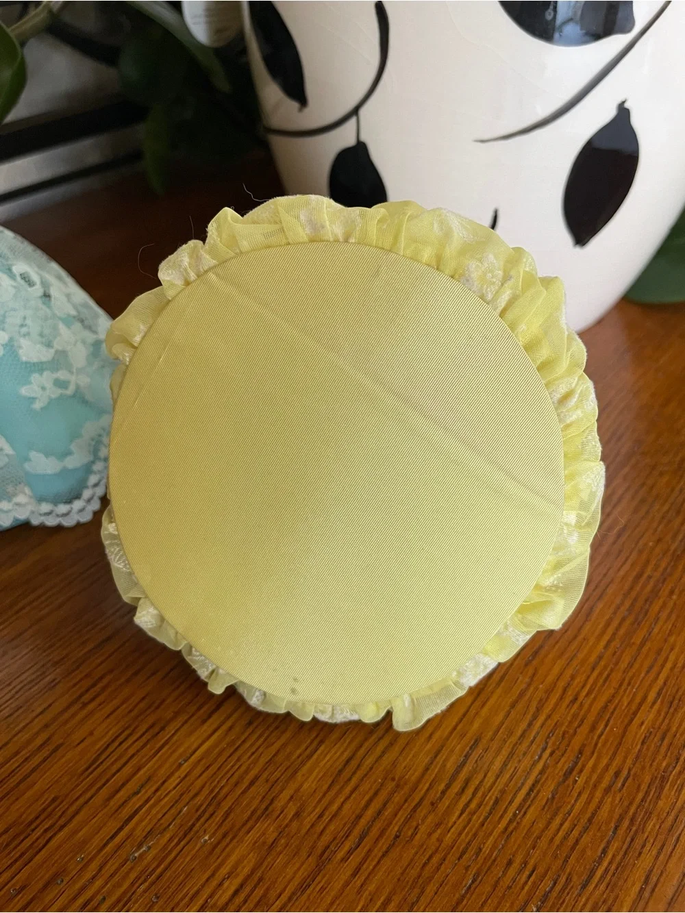 Vintage Pair of Porcelain Half-Doll Pin Cushions in Blue and Yellow